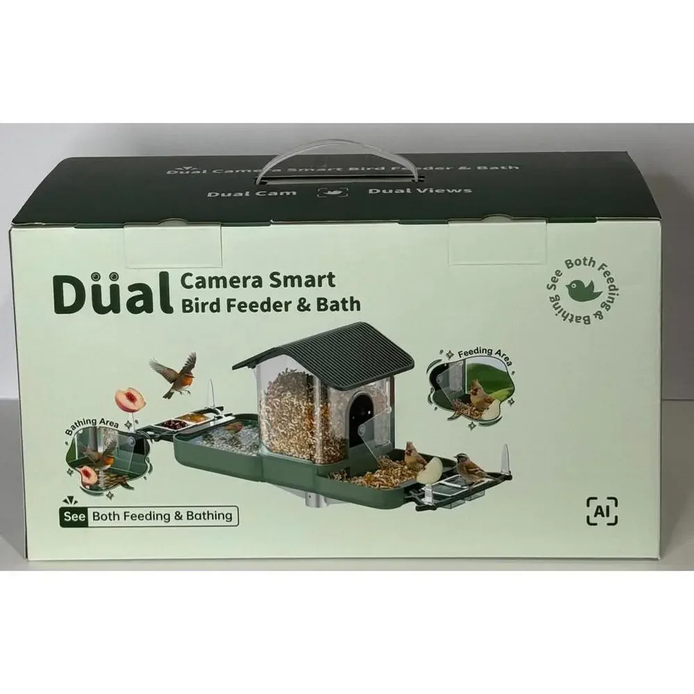 KUIKEO Bird Feeder with Camera WiFi Dual Lens HD Video Bird Bath NEW